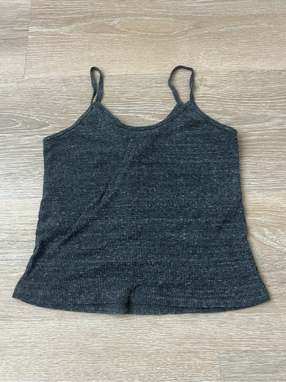 Brandy Melville Charcoal Ribbed Spaghetti Strap Cami Dark Grey Crop Tank Top